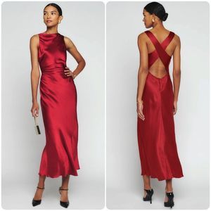 Reformation Casette Silk Dress Sangre